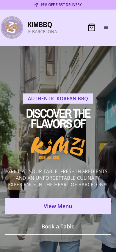 Página de inicio en móvil de KimBBQ